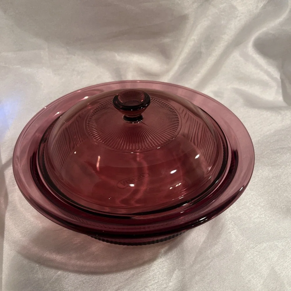 Corning Visions V-31-B 1‎ Qt Cranberry Casserole Dish w/ Pyrex V-1.5-C Lid